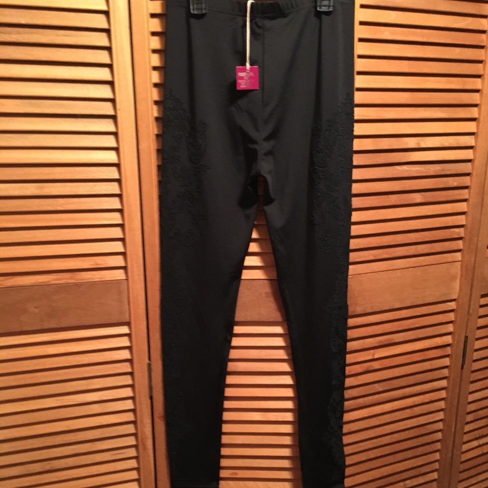 Poof Girl Black Leggings with Beaded Embezzlements